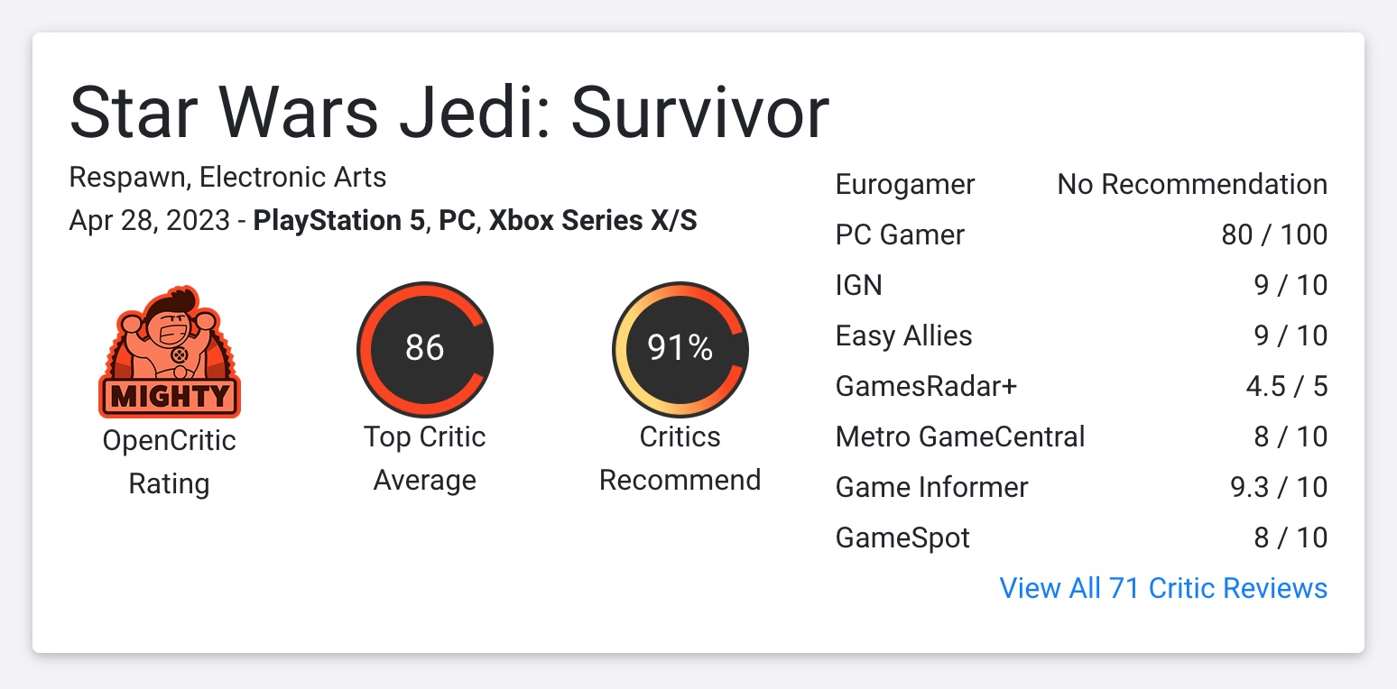 Одна из лучших игр года»: появились первые оценки Star Wars Jedi: Survivor