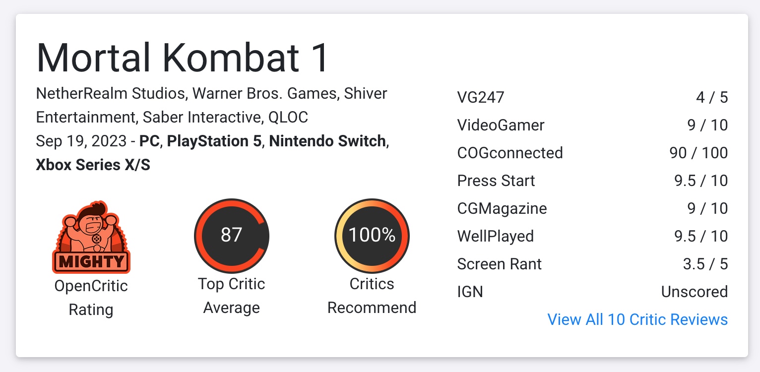 Рейтинг Mortal Kombat 1 опустили ниже пяти баллов - Происшествия