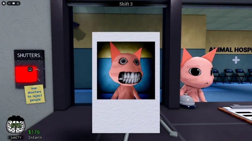 Animal Hospital reception gameplay reference Animal Hospital gameplay at a reception desk with a creature visible on a monitor